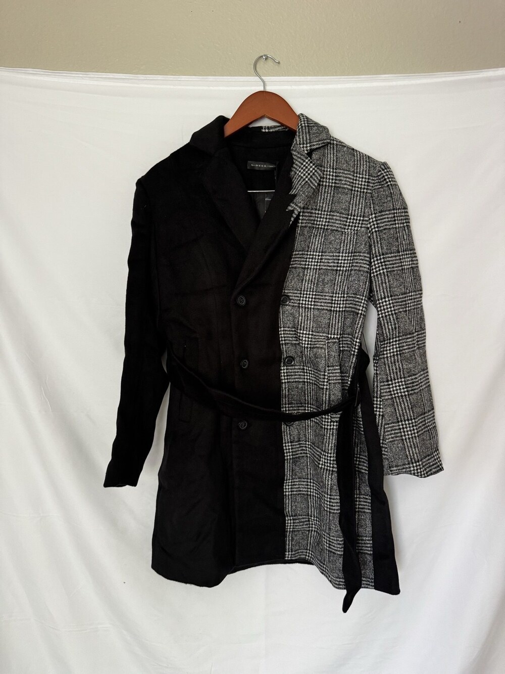 S.Deer Wool Blend Coat Grey Plaid Size S NWT